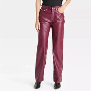 Universal Thread Burgundy Maroon Leather Pants mid rise 90s baggy size 12 NWT